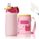 FEIJIAN Gourde Isotherme Enfant avec paille - 350ML/400ML Bouteille Isotherme Enfant - Sans BPA Tritan, Anti-fuite reutilisable pour l'école, Les Sports et la Maternelle