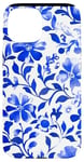 Coque pour iPhone 15 Toile bleue et blanche à motif floral français