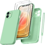 Coque Protection Caméra Pour Iphone 12 Avec 2 Pièces Verre Trempé, Housse De Protection Silicone Antichoc Doublure Microfibre Douce Ultra Fine Coque Iphone 12 6.1"" - Matcha Vert