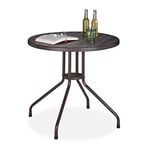 Relaxdays Table Ronde de Jardin, Aspect Bois, Plastique, métal, Balcon, terrasse, Stable, Robuste, HxD 75x80 cm, Brun