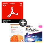 Pack Adobe Acrobat Pro + Microsoft 365 Personnel + Bitdefender Total Security - 3 appareils - Renouvellement 1 an