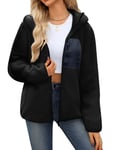 Yuson Girl Womens Hoodie Winter Warm Fleece Hooded Sweatshirt Zip Up Colour Block Jacket Coat Casual Long Sleeve Outwear with Pockets(Black, M)