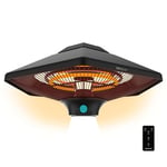 Cecotec Chauffage électrique extérieur au plafond ReadyWarm 2000 Power Ceiling. 2000 W à 3 niveaux, Technologie halogène, Protection IP34, Télécommande, Zone de couverture 10 m2