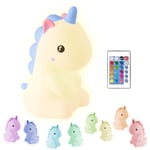 Madrigal Raibow Unicorn - Licorne - Veilleuse pour chambre d'enfant - USB-C rechargeable avec télécommande - Lumière multicolore et chaude - Silicone douce non toxique - Licorne arc-en-ciel - Bleu