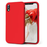 OIIAEE Coque iPhone XR, Coque en Liquide Silicone Conçue pour iPhone XR, Étui de Protection Antichoc Ultra Mince avec Doublure Douce en Microfibre Anti-Rayures, 6.1 Pouces,Rouge