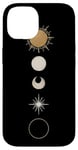 iPhone 14 Minimalist Celestial Art Golden, Sun Full Moon Case