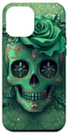 iPhone 15 Plus Cute Green Rose and Skull with Stars Skulls Green Case