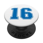 Numéro #16 Numéro universitaire bleu sport PopSockets PopGrip Adhésif