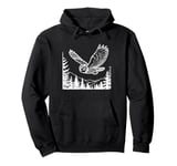 Line Art Bird & Ornithologist Great Horned Owl Pullover Hoodie