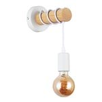 B·LED BARCELONA LED BarcelonaLED Applique Murale Ronde en Bois Naturel avec Douille E27 Blanc Cordon Suspendu Vintage Nordique pour Couloir Chambre Salon