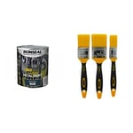 RONSEAL Direct to Metal Paint Storm Grey Satin 750ml & Coral 31416 Zero Paint Brushes with No Loss of Bristle Paintbrush Heads 3 Piece Pack Set, Yellow, Set of 3