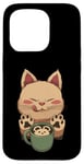 Coque pour iPhone 15 Pro Kawaii Kitty Latte Little Mouse Tasse à café Motif chat