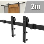 200CM Quincaillerie Kit de Rail pour Porte Coulissante, Ensemble Industriel Hardware Kit pour Porte Suspendue en Bois Système de Porte avec Roulettes