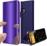 Galaxy S21 Ultra Coque,Galaxy S21 Ultra Coque Clear View Etui Miroir Mirror Makeup Coque Étui Cuir Housse Coque Couverture Avec Fonction Stand Pour Samsung Galaxy S21 Ultra,Mirror Pu Purple