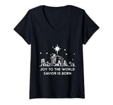 Womens Joy To The World Christmas Nativity Christian Birth Of Jesus V-Neck T-Shirt