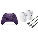 Xbox Manette sans Fil - Astral Purple Series X, Series S, One, Windows 10 & 11, Android et iOS+Venom Pack de deux batteries rechargeables haute capacité 1100 mAh - blanc