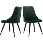 Wahson Office Chairs - Lot de 2 Chaise de Salle à Manger Rembourés en Velours Chaise de Salon avec Pieds en Métal pour Cuisine, Vert