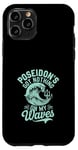 Coque pour iPhone 11 Pro Poseidon Dieu de la mer Océan Trident et vagues Illustration