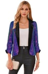 GRACE KARIN Femme Veste de Costume à Sequins Élégant Blazer Officiel Ouvert Avant Manches 3/4 pour Bureau XL Violet Coloré