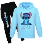 Lilo and Stitch Kids träningsoverall T-shirt Hoodie Sport Top Pants - blue 150cm