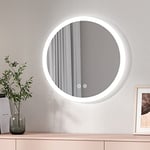 EMKE Miroir Salle de Bain LED Rond 60 cm, avec Interrupteur Tactile, Fonction Anti-buée, Trois Couleurs claires