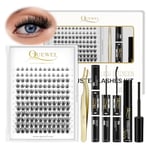 Individual Lashes 144 Cluster Lashes QUEWEL DIY Eyelash Extensions Kit, Clusters Eyelash Applicator, Cluster Lashes Bond and Seal Super Hold, Clusters Lash Glue Remover Easy to Remove(Common)