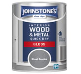 Johnstone's - Quick Dry Gloss - Steel Smoke - Gloss Finish - Water Based - Interior Wood & Metal - Radiator Paint - Low Odour - Dry in 1-2 Hours- 8m2 Coverage per Litre - 0.75 L