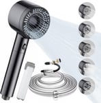 Pommeau de Douche,Pommeau Douche Haute Pression avec Tuyau 2M,5 Modes Réglables Douchette Douche Salle de Bain,Anti Calcaire Pomme Douche Economie D'eau avec Filtre & Bouton Pause,Gris.[T132]