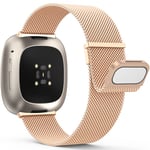 Yoohoo Straps Compatible with Fitbit Versa 3/Fitbit Versa 4/Fitbit Sense 2,Adjustable Stainless Steel with Double Magnetic Clasp Replacement Straps for Women Men/Rose Gold