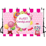 Nouveau Candyland sur le thème Sweet Shop Photo Studio fond rose fille joyeux anniversaire princesse bébé douche bonbon gâteau décorations de fête bannière photographie décors pour Dessert Table 7x5ft