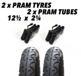 2 x Pram Tyres & 2 x Tubes 12 1/2 X 2 1/4 Slick iCandy Peach Tandem Apple