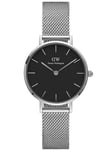 Naisten kello Daniel Wellington Petite Sterling, hopea/musta