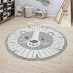 Paco Home Tapis Enfant Chambre D’Enfant Rond Tapis De Jeux Garçon Fille Effet 3D Lion Gris 200 cm rond