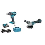 Perceuse à percussion 18V LXT (2x5.0 Ah) en MAKPAC - MAKITA DHP485RTJ & DGA504Z - Mini-meuleuse à batterie 18V lithium-ion 125 mm BL seule machine sans chargeur ni batterie 60 x 450 mm,Noir