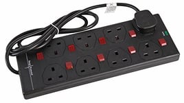 pro elec 5 m 8 Way 8 Gang Surge Protected Switched Neon Extension Lead - Black