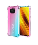 UILY Case Compatible for Xiaomi Poco X3 NFC, Fashion Gradient Color Transparent Soft Silicone TPU Cover, Reinforced Corner Double Layer Anti-Fall Shell. Pink/Green
