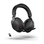 Jabra Evolve2 85 Wireless PC Headset with Charging Stand– Noise Cancelling UC Certified Stereo Headphones With Long-Lasting Battery – USB-A Bluetooth Adapter – Black