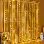 Rideau lumineux 2 x 2 m, rideau lumineux intérieur, 200 led, rideau lumineux usb à suspendre, blanc chaud, pour Noël, fête de mariage, décoration