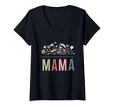 Womens Floral Mama Mother's Day Flowers Quote for Wildflower Moms V-Neck T-Shirt