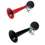 Set med 2 trumpet horn, retro clown horn, cykelhorn för barn, klassisk metallvridna högtalare, siren, snigel luft horn för fordon, cyklar, golfbil (svart och röd)