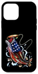 Coque pour iPhone 12 mini Pêche au bar poisson drapeau américain papa père 4 juillet