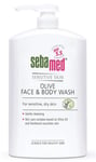 Sebamed Liquid Olive Face and Body Wash Pump Pot 1L, For Sensitive Skin, Unisex