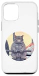 iPhone 12/12 Pro Cute Grey Fit Muscle Cat Sitting on Gym Lifting Bench Case