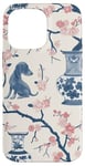 Coque pour iPhone 14 Pro Max Preppy Bocal en toile Chinoiserie Motif chiens et gingembre Rose et bleu