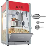 VEVOR Machine à Pop Corn 1440 W, Appareil à Pop-corn de Comptoir Électrique, Bol de 340 g pour 80 Tasses par Lot, avec Verre Trempé, 3 Cuillères en Inox, Style Cinéma, pour Fête Magasin Soirée, Rouge