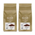 by Amazon House Blend Grains de café, 100% Arabica, torréfaction moyennement poussée, 2kg, 2 lot de 1kg - Certifiés Rainforest Alliance