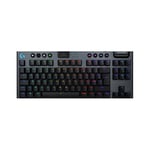 Logitech G G915 X LIGHTSPEED TKL Clavier gaming sans fil ultra-plat, touches PBT double couche, touches entièrement programmables, rétroéclairage RVB, GL Brown Tactile - PC/Mac, FRA AZERTY - Noir