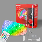 BRILONER - RGBIC LED Strip 3m, Magic RGB LED bande lumineuse raccourcissable, contrôlé par la musique, capteur de musique, télécommande, bande LED, bande LED RGBIC