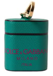 DOLCE & GABBANA Airpods Case Green Maroon Calf Leather Logo Print Strap 450usd