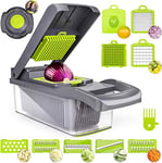 MSOEUESO Hachoir à légumes, hachoir à oignons, hachoir manuel 12 en 1 pour aliments et fruits, mandoline réglable avec 7 lames en acier inoxydable durable (vert)